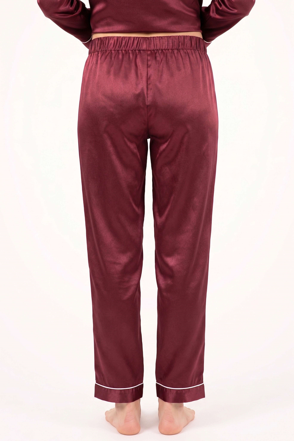 Kadın Bordo Saten Pijama Alt