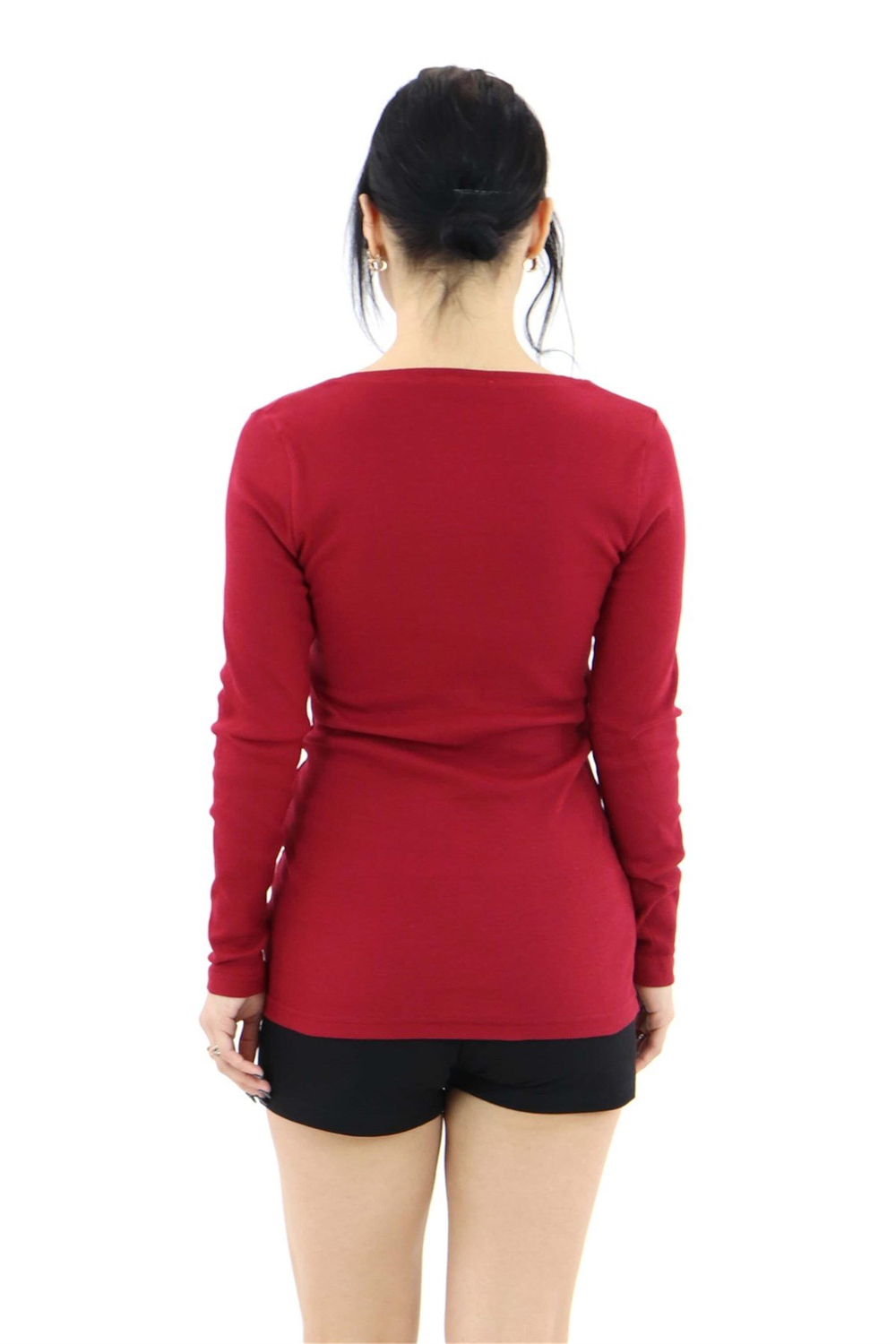 Kadın Bordo Uzun Kol Sıfır Yaka Body