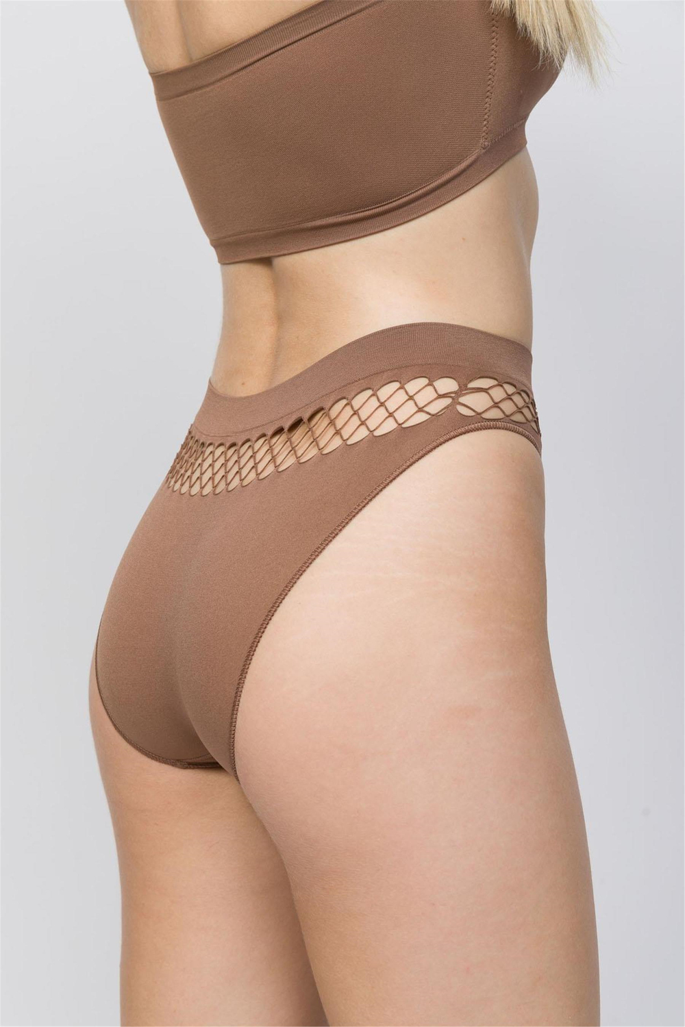 Kadın Bronz Kahve Fileli Slip Külot