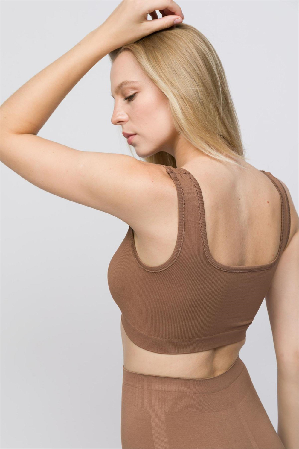 Kadın Bronz Kahve Fitilli Kısa Sporcu Crop