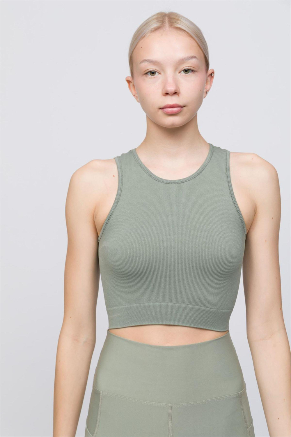Kadın Çağla Yeşili Fitilli Orta Boy Sporcu Crop