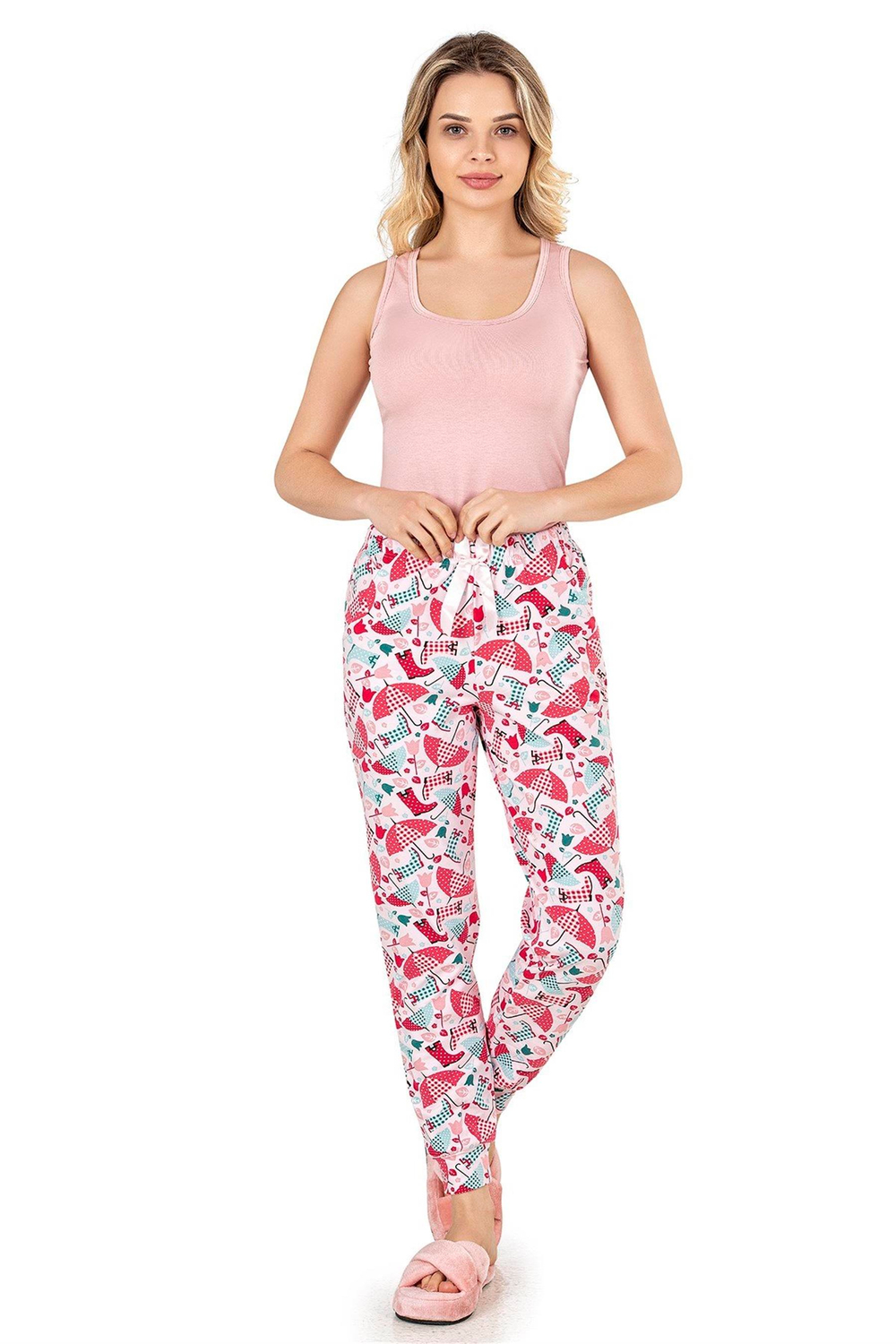 Kadın Çizme Şemsiye Desen Şardonlu Desenli Bant Paça Pijama Altı