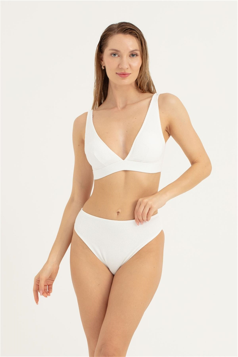 Kadın Ekru Kalın Askılı Bikini Takım