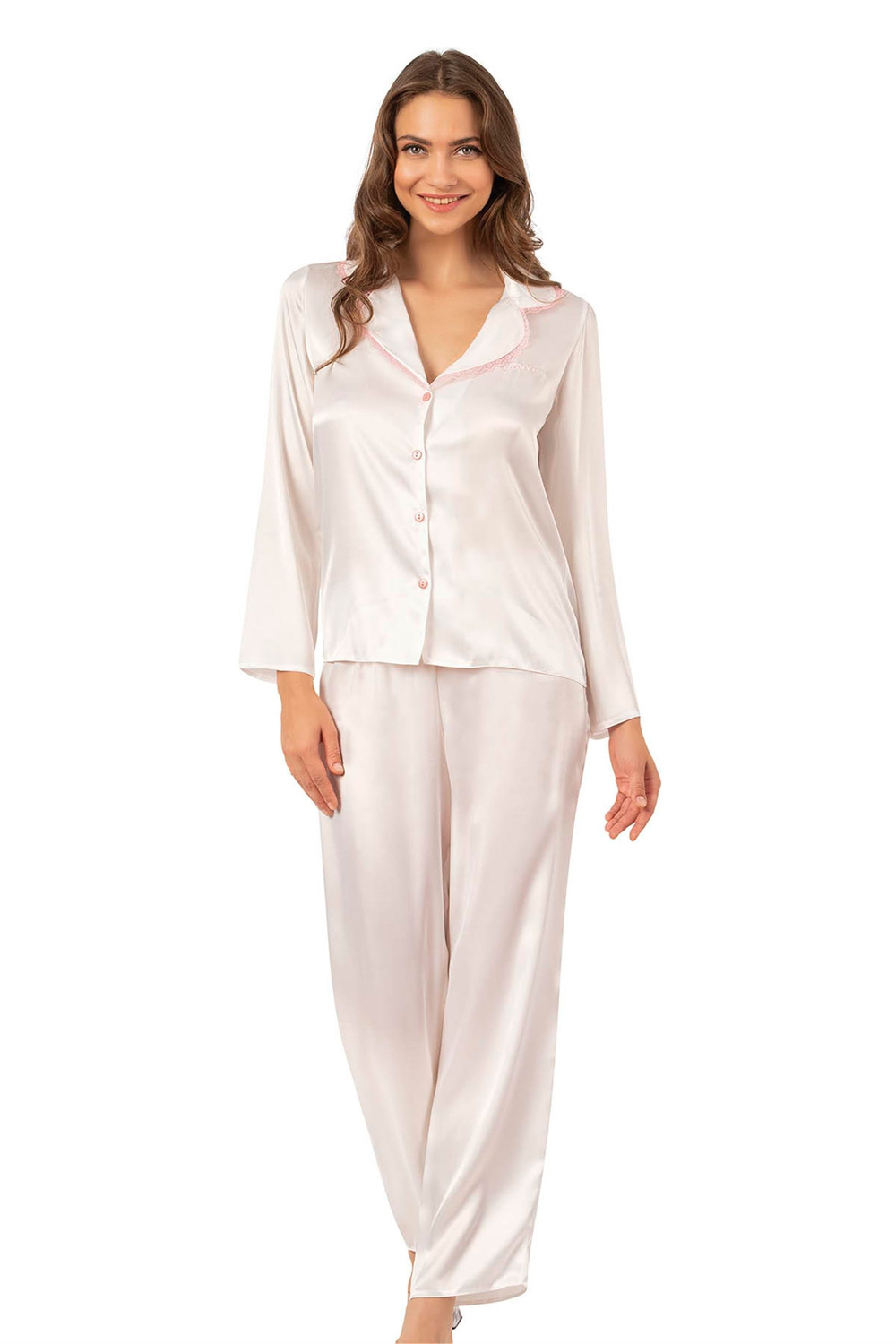 Kadın Ekru Saten Pijama Üst