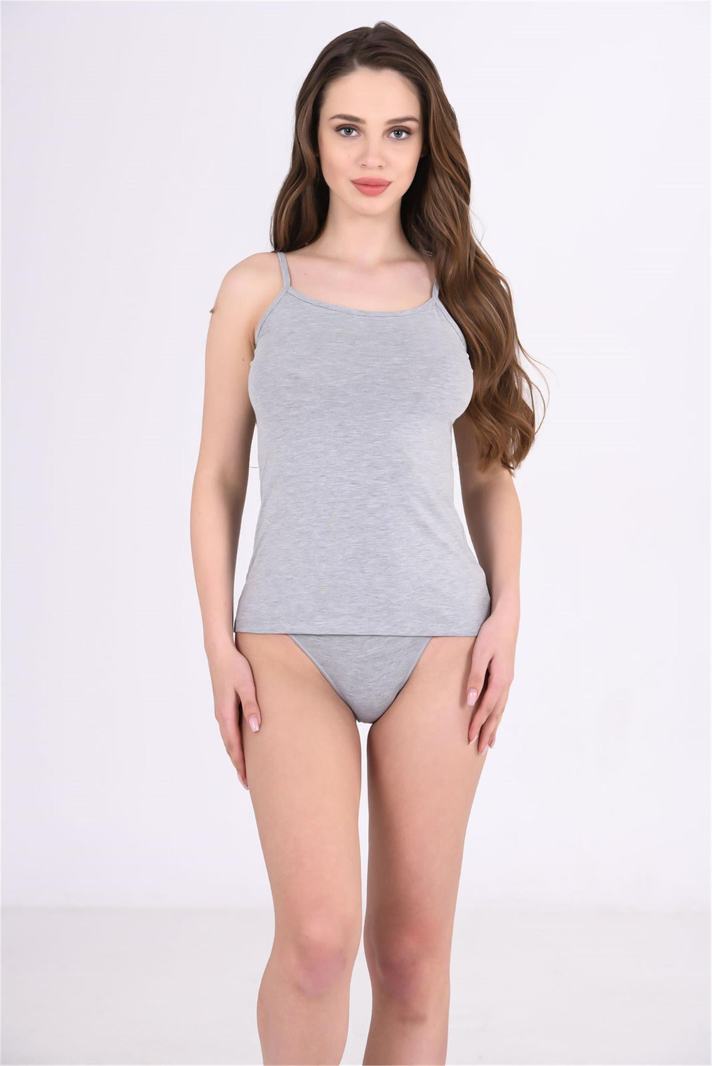 Kadın Gri Cotton İp Askılı Atlet