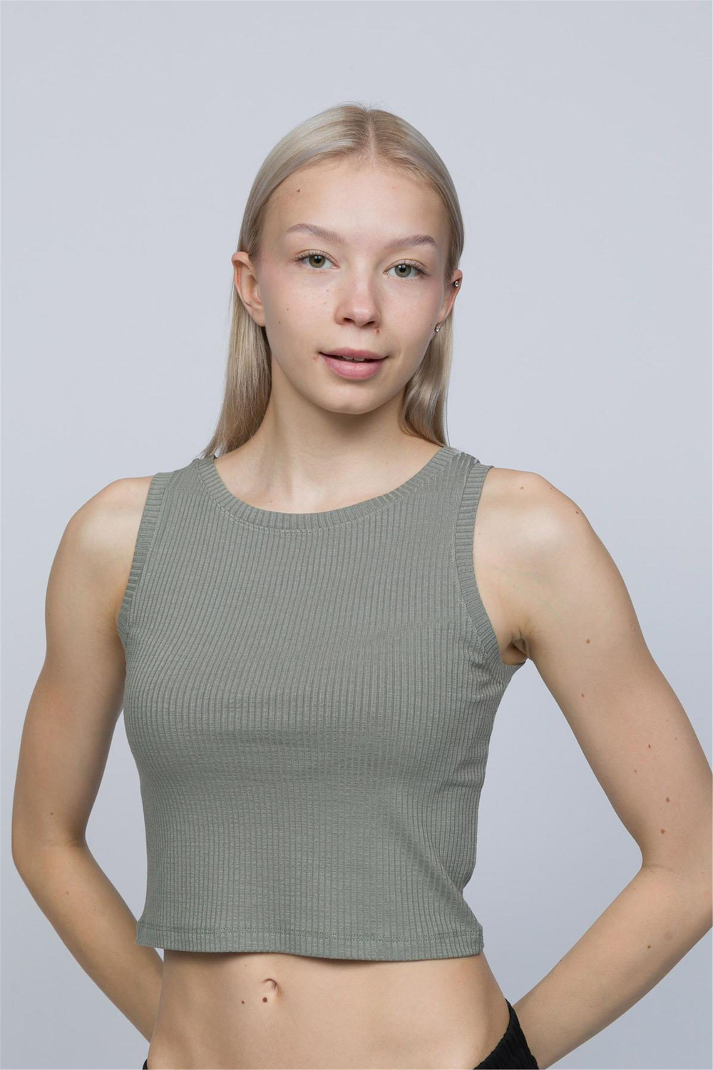 Kadın Haki Halter Yaka Crop