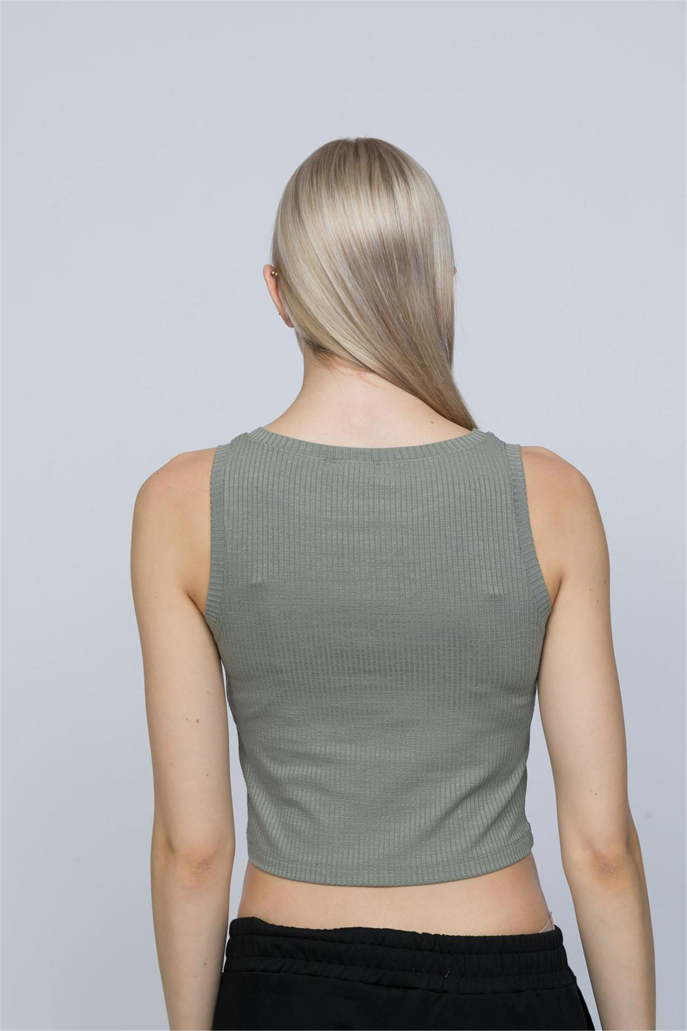 Kadın Haki Halter Yaka Crop