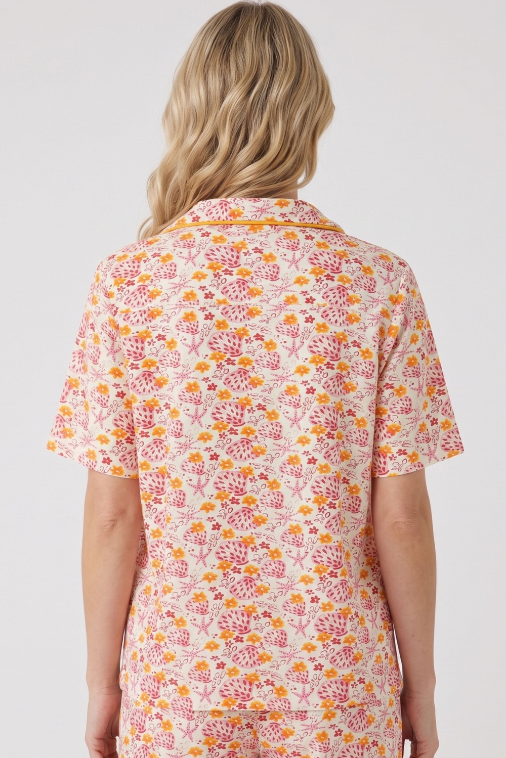 Kadın İstiridye Desen Önden Düğmeli Pijama Üstü