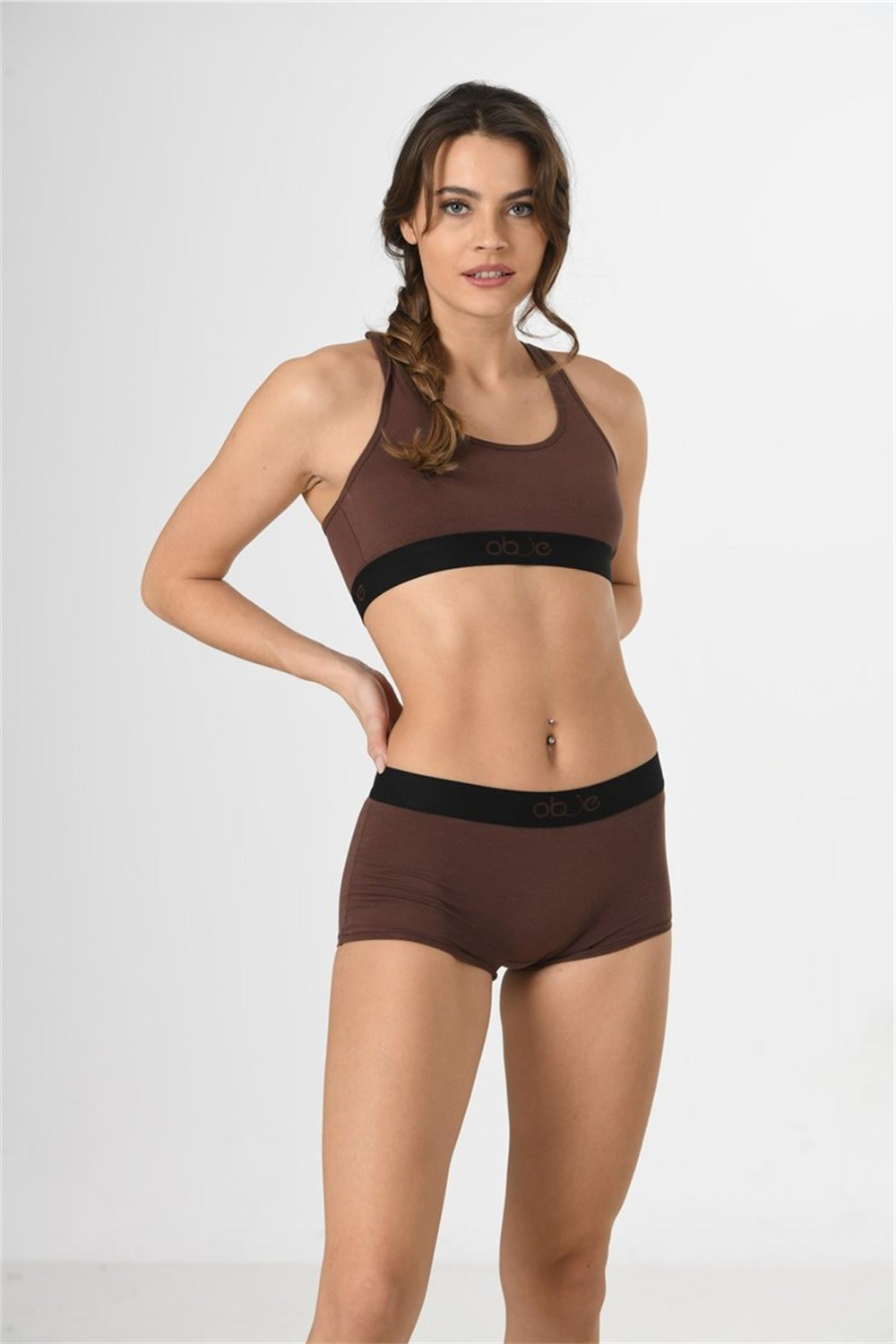 Kadın Kahve Penye Sporcu Modal Boxer