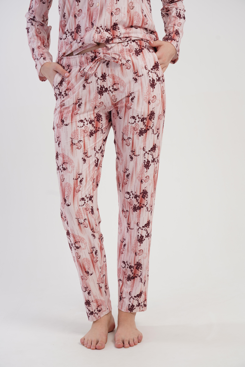 Kadın Kahverengi Desenli Marla Uzun Pijama Altı
