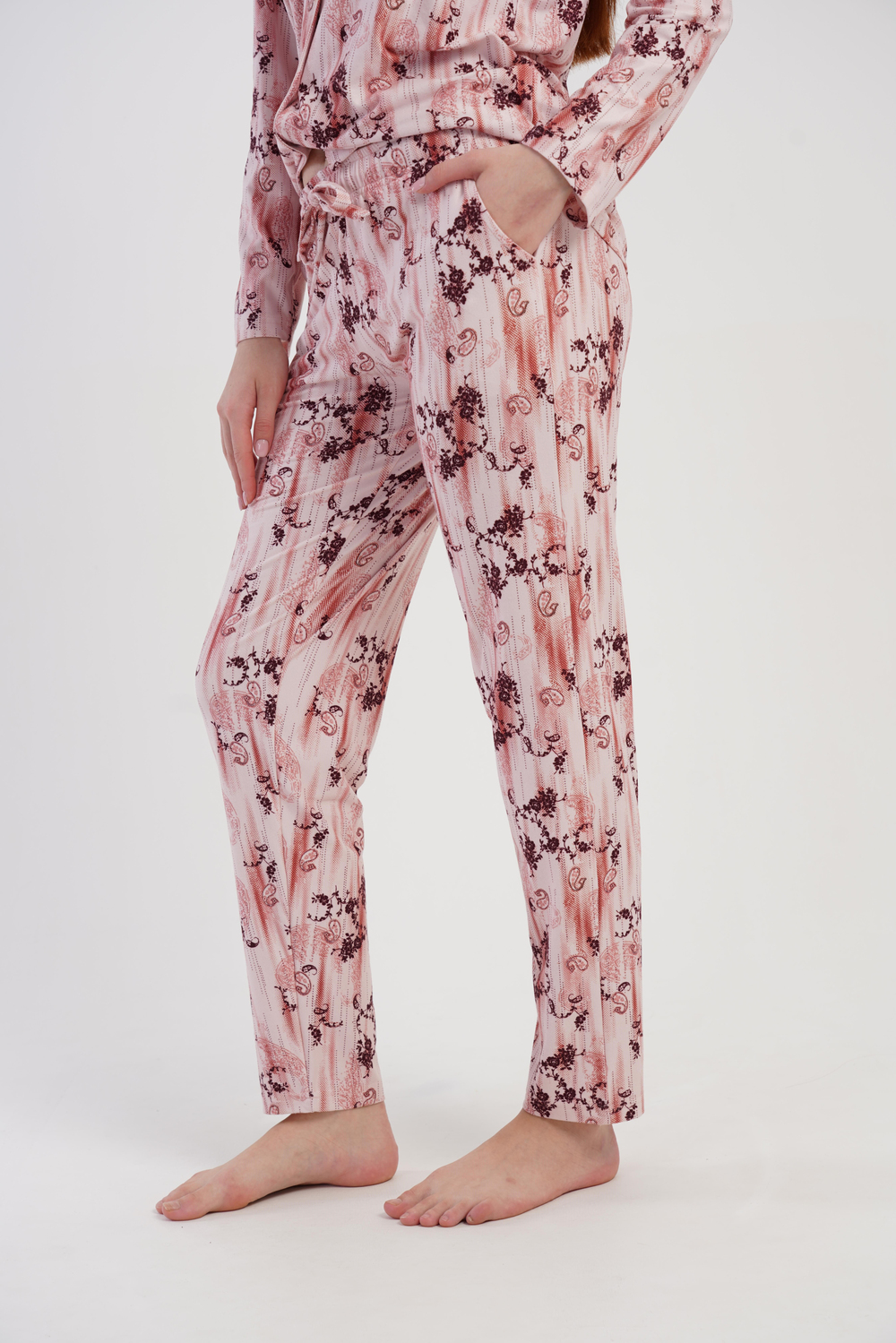 Kadın Kahverengi Desenli Marla Uzun Pijama Altı