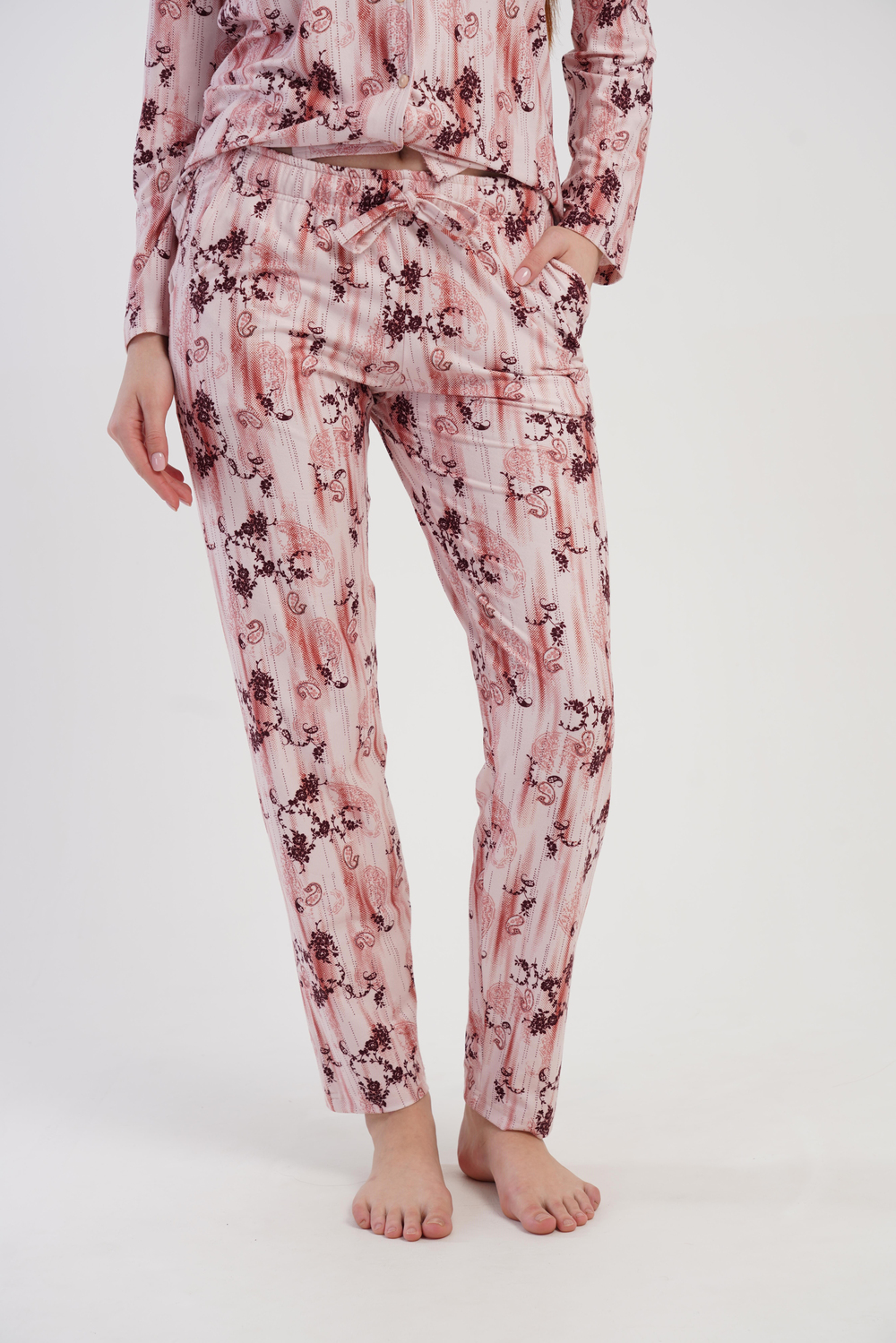 Kadın Kahverengi Desenli Marla Uzun Pijama Altı