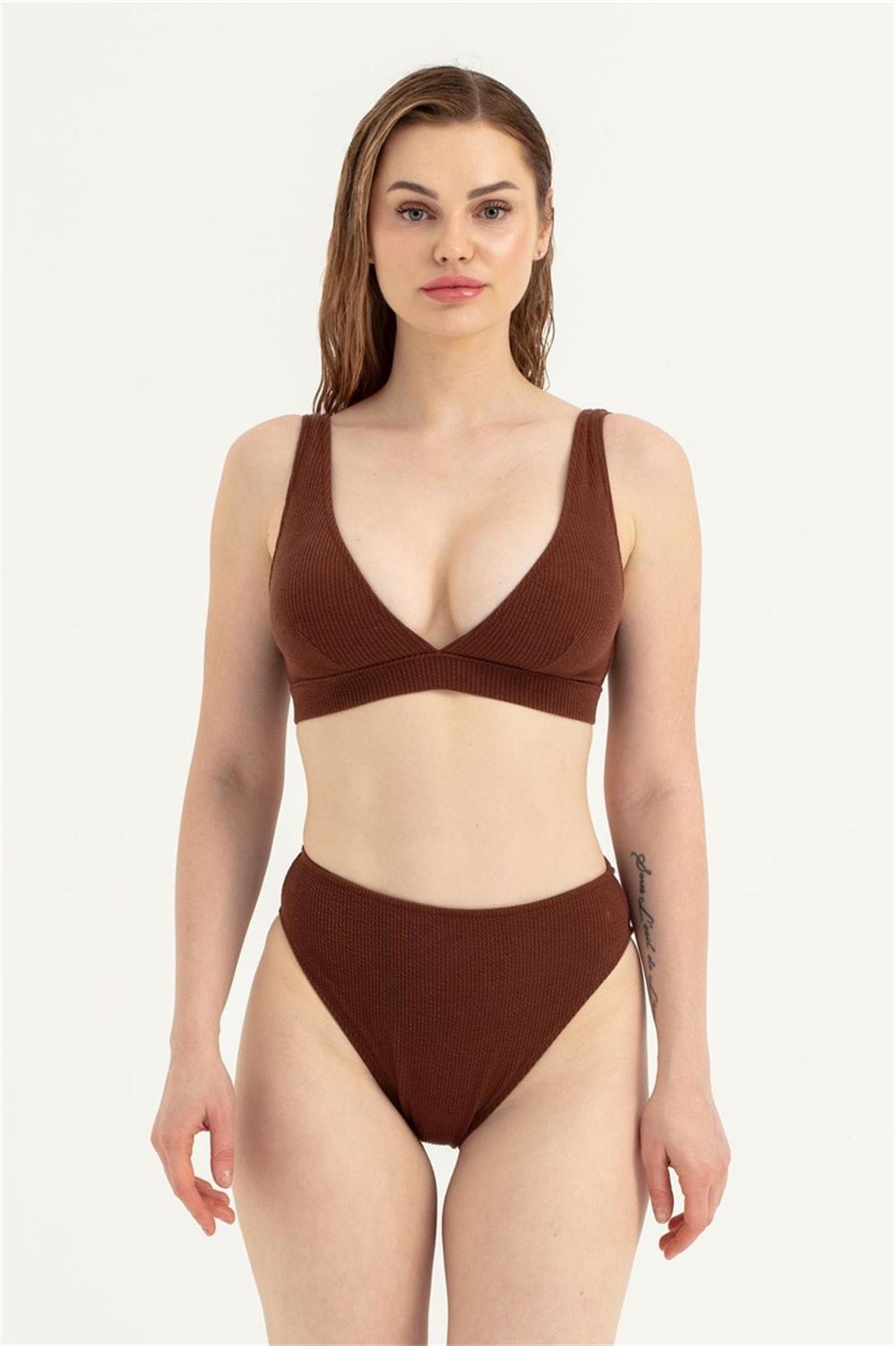 Kadın Kahverengi Kalın Askılı Bikini Takım