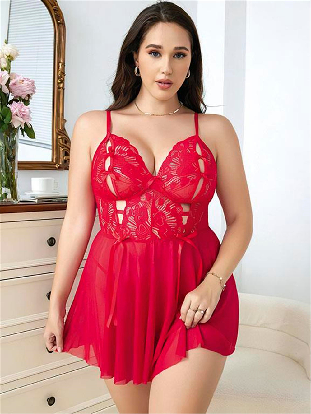Kadın Kırmızı Battal Erotic Kostüm