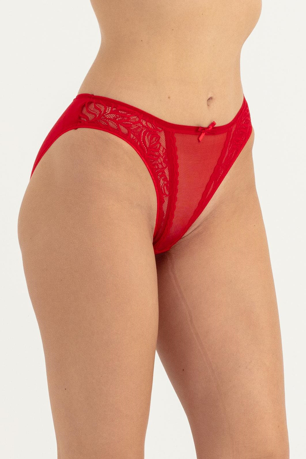 Kadın Kırmızı Ön Tül Yan Bant Arka Pamuk Bikini 