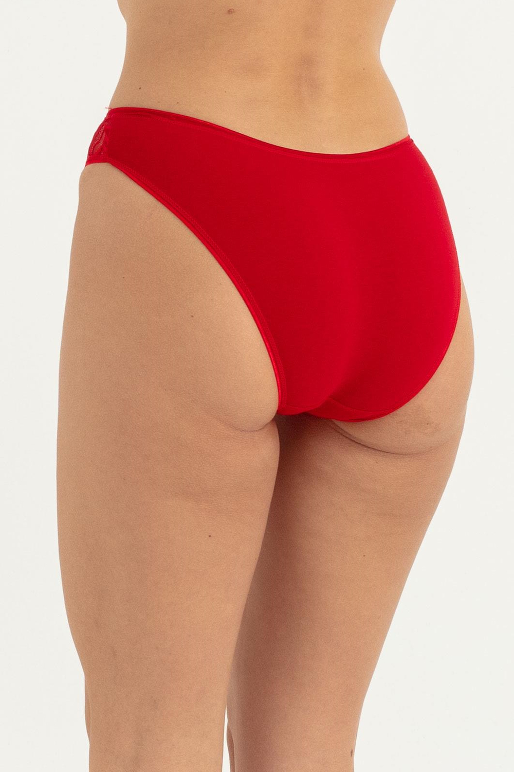 Kadın Kırmızı Ön Tül Yan Bant Arka Pamuk Bikini 