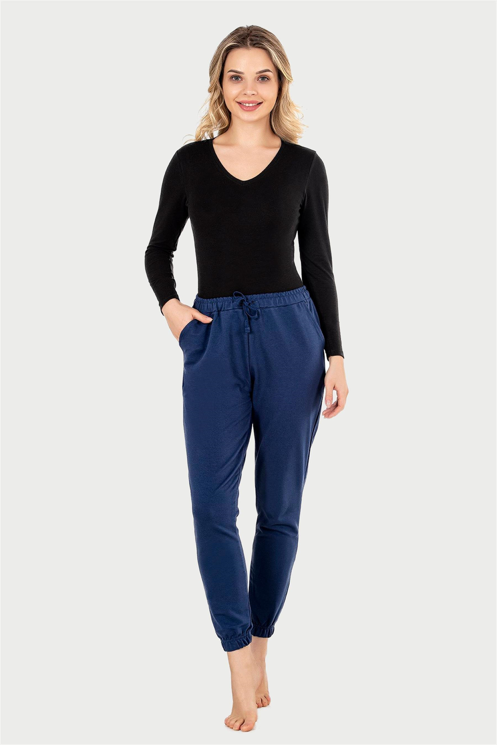 Kadın Lacivert Slimfit Büzgü Paça Eşofman Altı