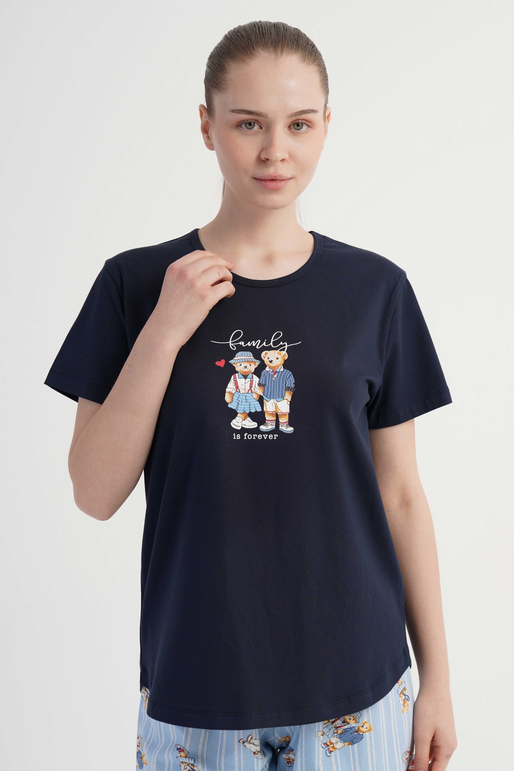 Kadın Lacivert Lyc Suprem Kısa Kol Pijama Üstü