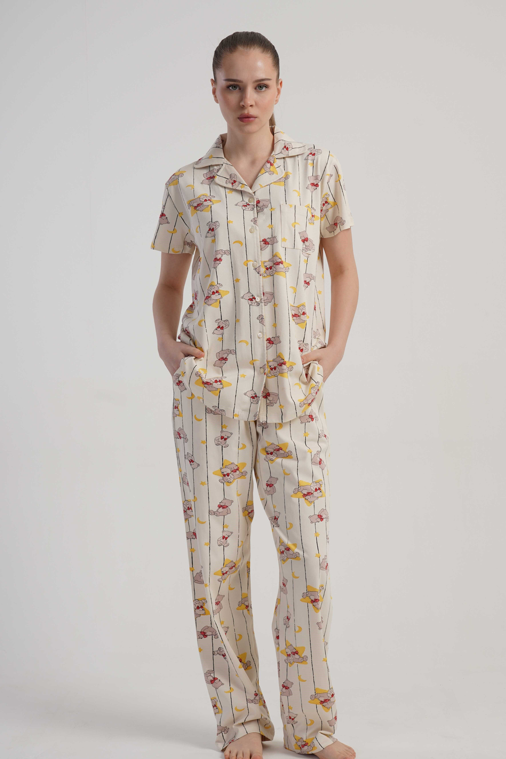 Kadın Bej Lyc Suprem Cepli Pijama Altı 