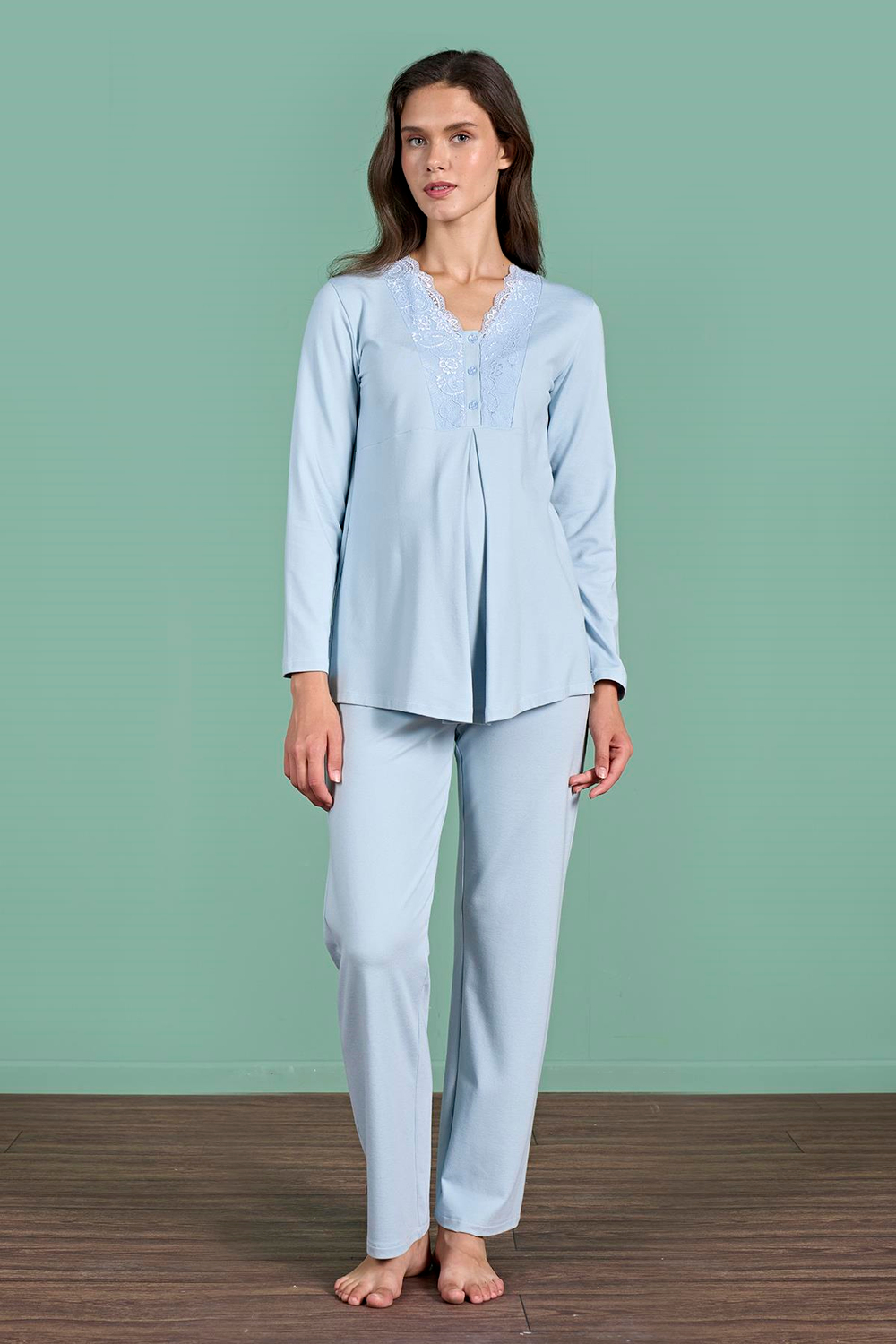 Kadın Mavi Lohusa Pijama 