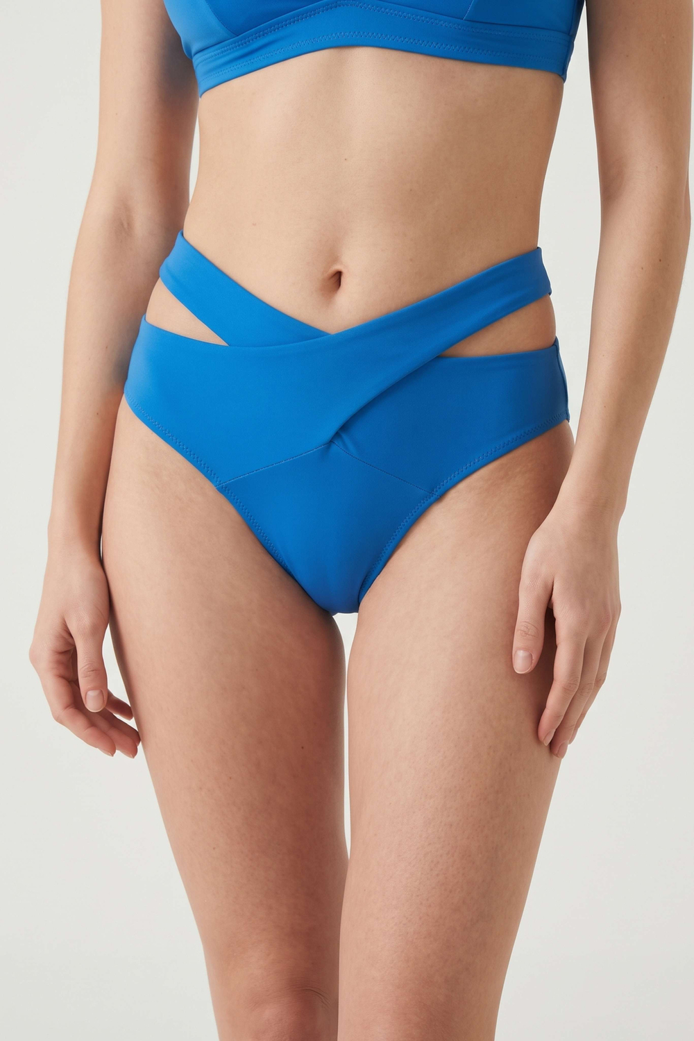 Kadın Mavi Çapraz Bant Detaylı Yüksek Bel Bikini Altı