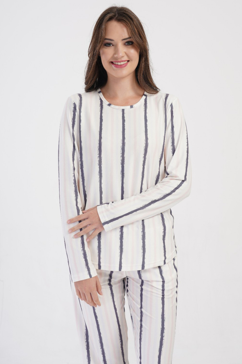 Kadın O Yaka Uzun Kol Pijama Üstü