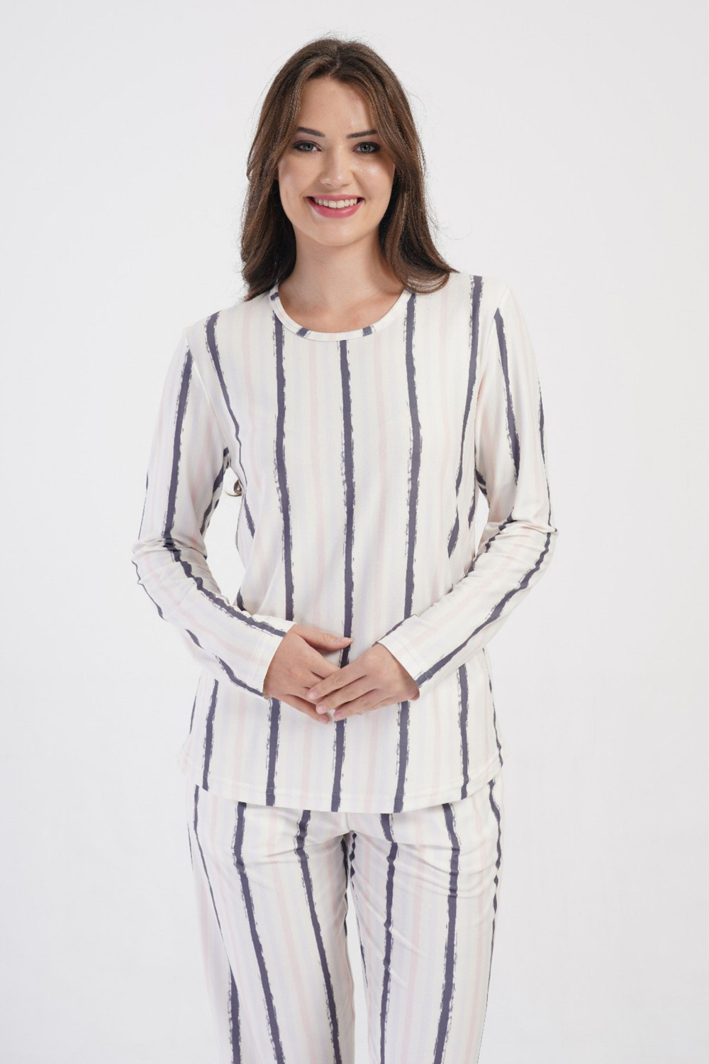 Kadın O Yaka Uzun Kol Pijama Üstü