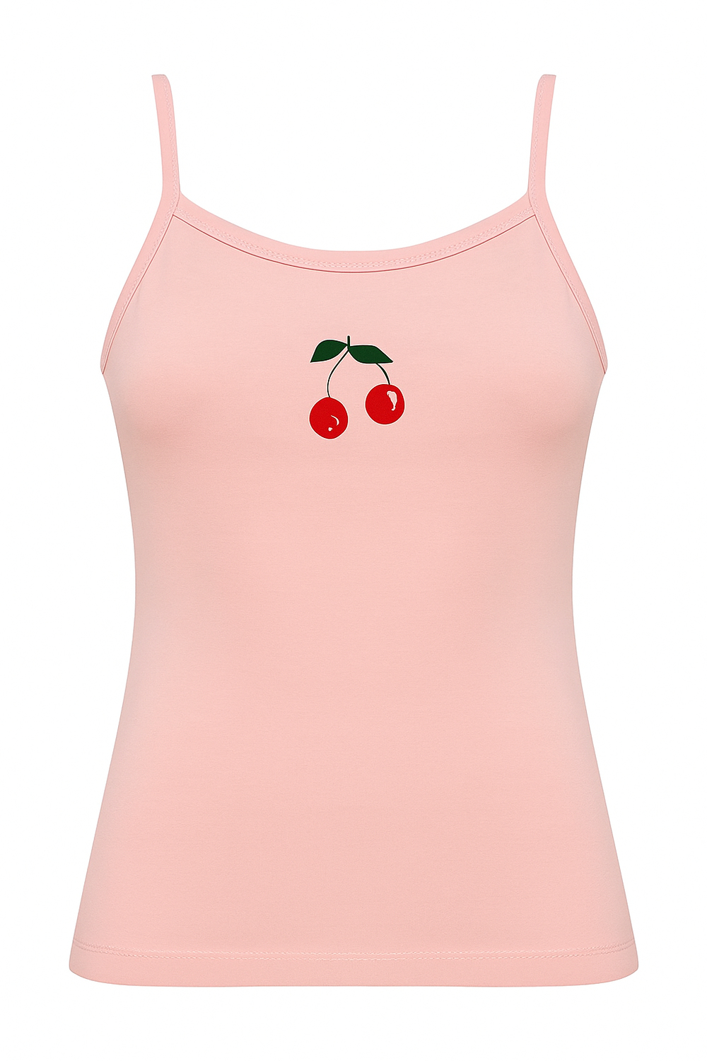 Kadın Pembe Kiraz Desenli Likra Cotton İp Askılı Atlet
