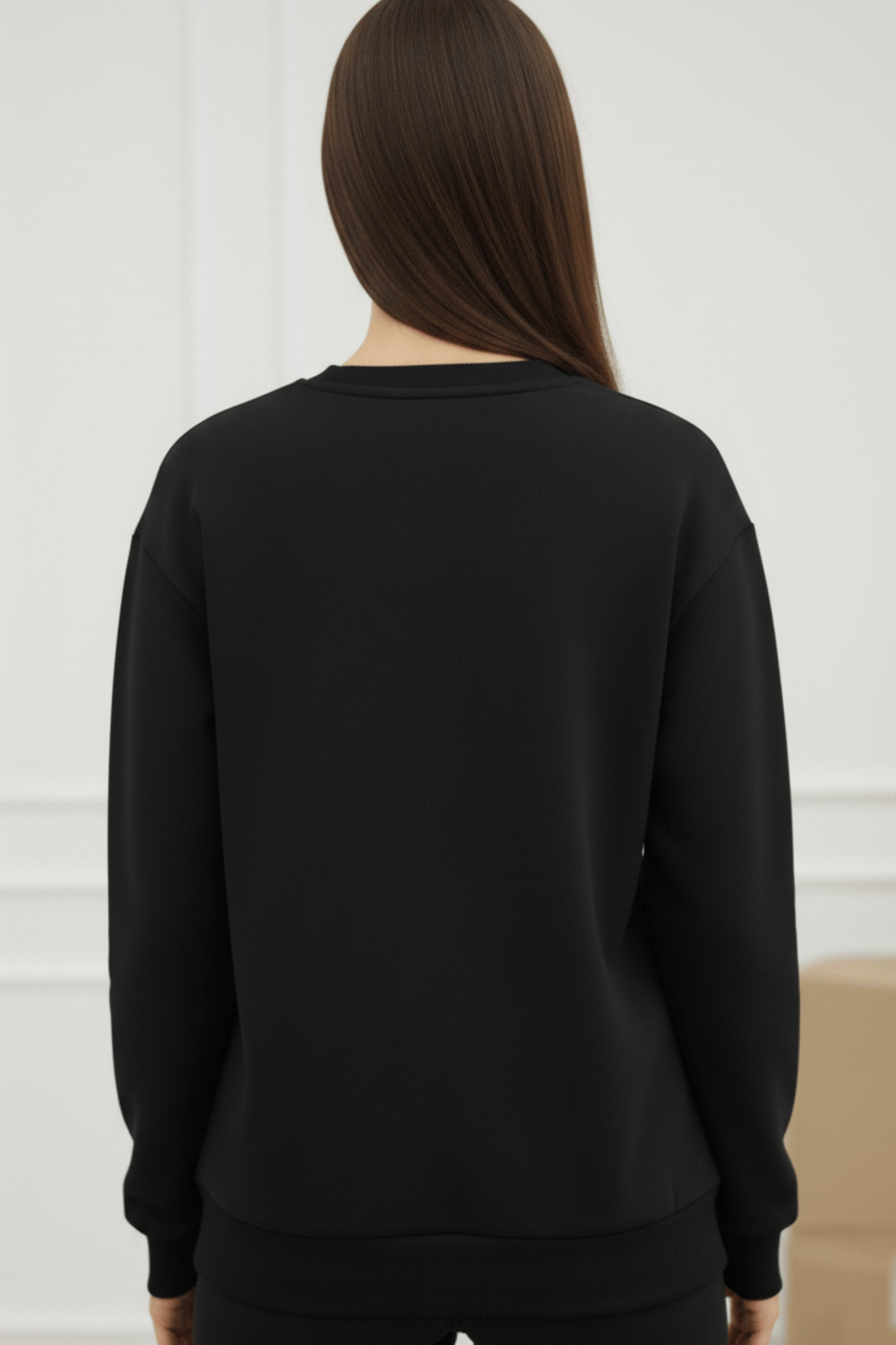 Kadın Siyah 3 İplik Şardonlu Oversize Sweat