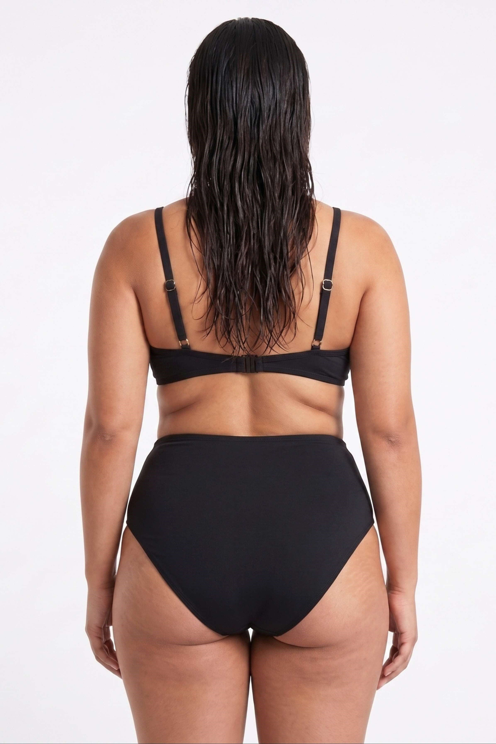 Kadın Siyah Battal Yüksek Bel Halka Detaylı Bikini Altı