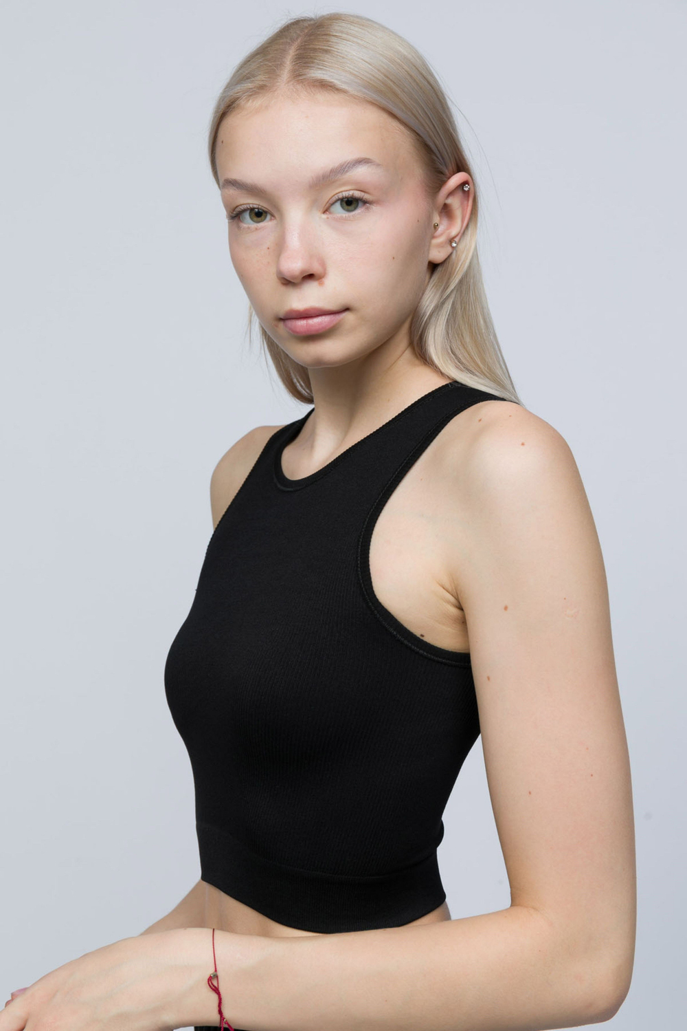 Kadın Siyah Fitilli Orta Boy Sporcu Crop