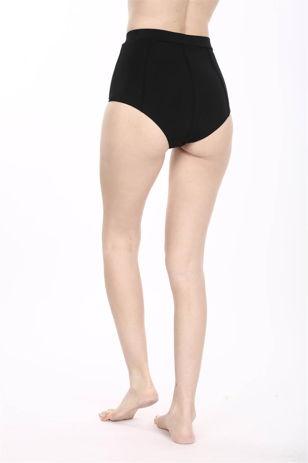 Kadın Siyah Nervur Dikiş Yüksek Bel Bikini Altı