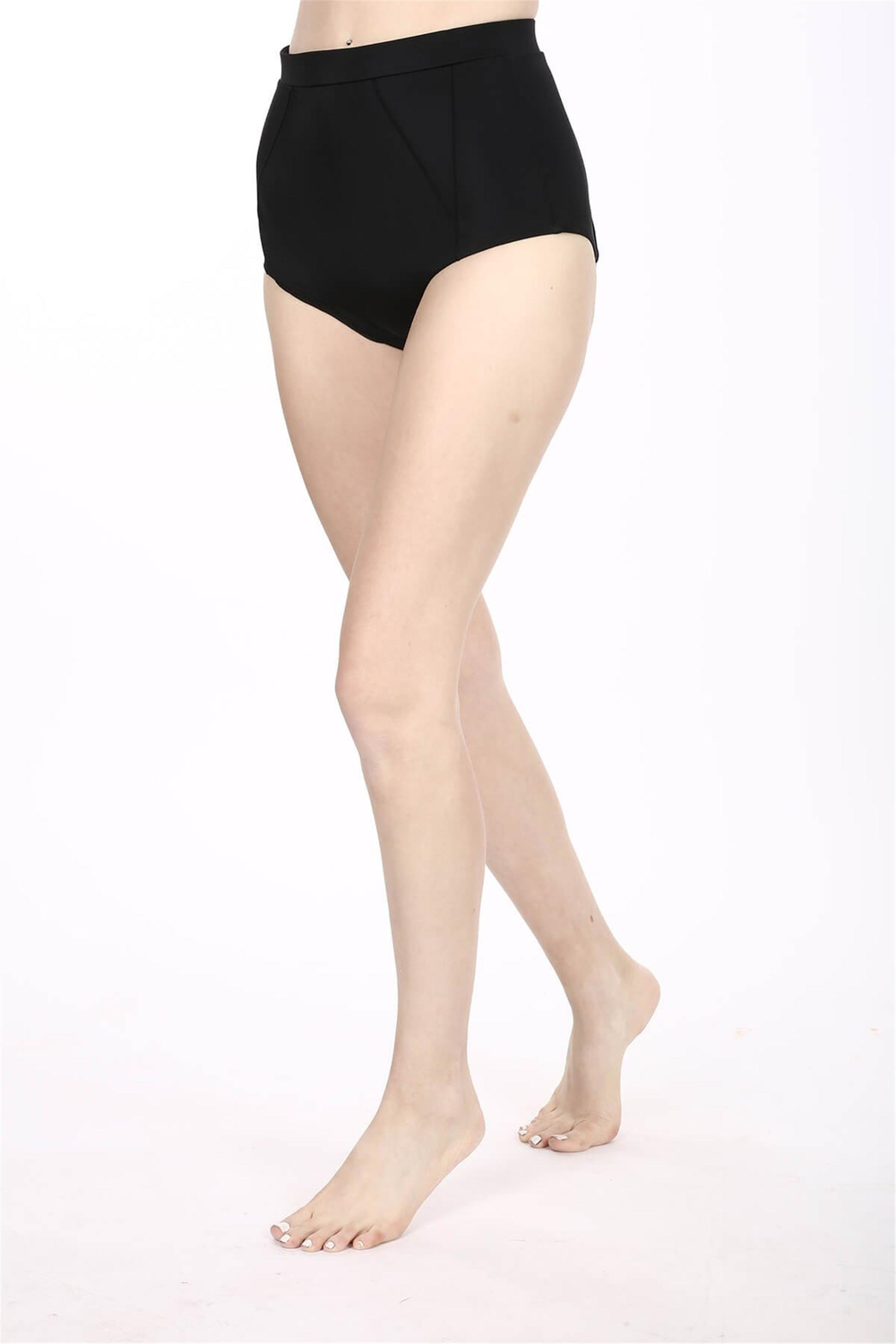 Kadın Siyah Nervur Dikiş Yüksek Bel Bikini Altı