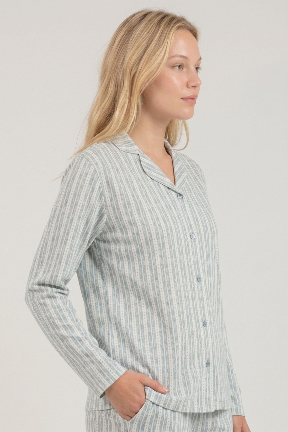 Kadın Soft Yeşil Uzun Kol Pijama Üstü