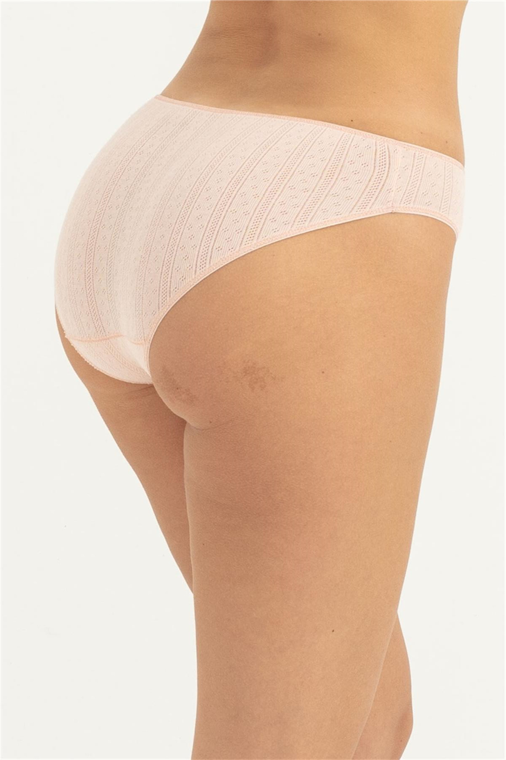 Kadın Somon Örgü Desen Düşük Bel Slip 