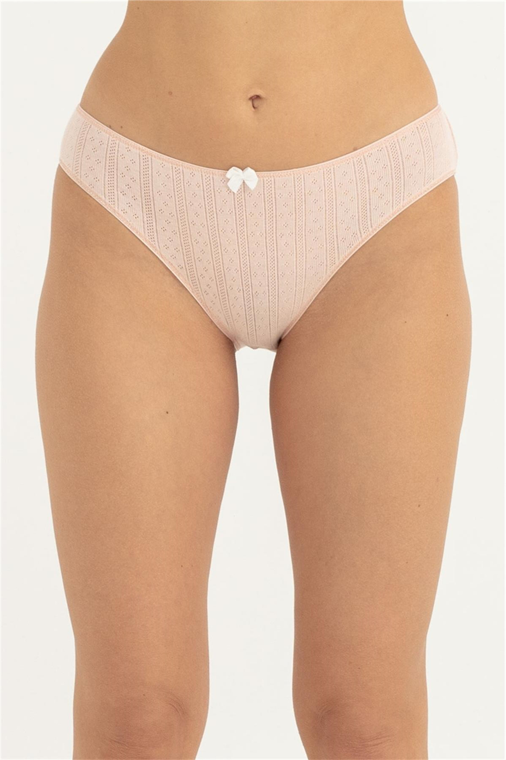 Kadın Somon Örgü Desen Düşük Bel Slip 