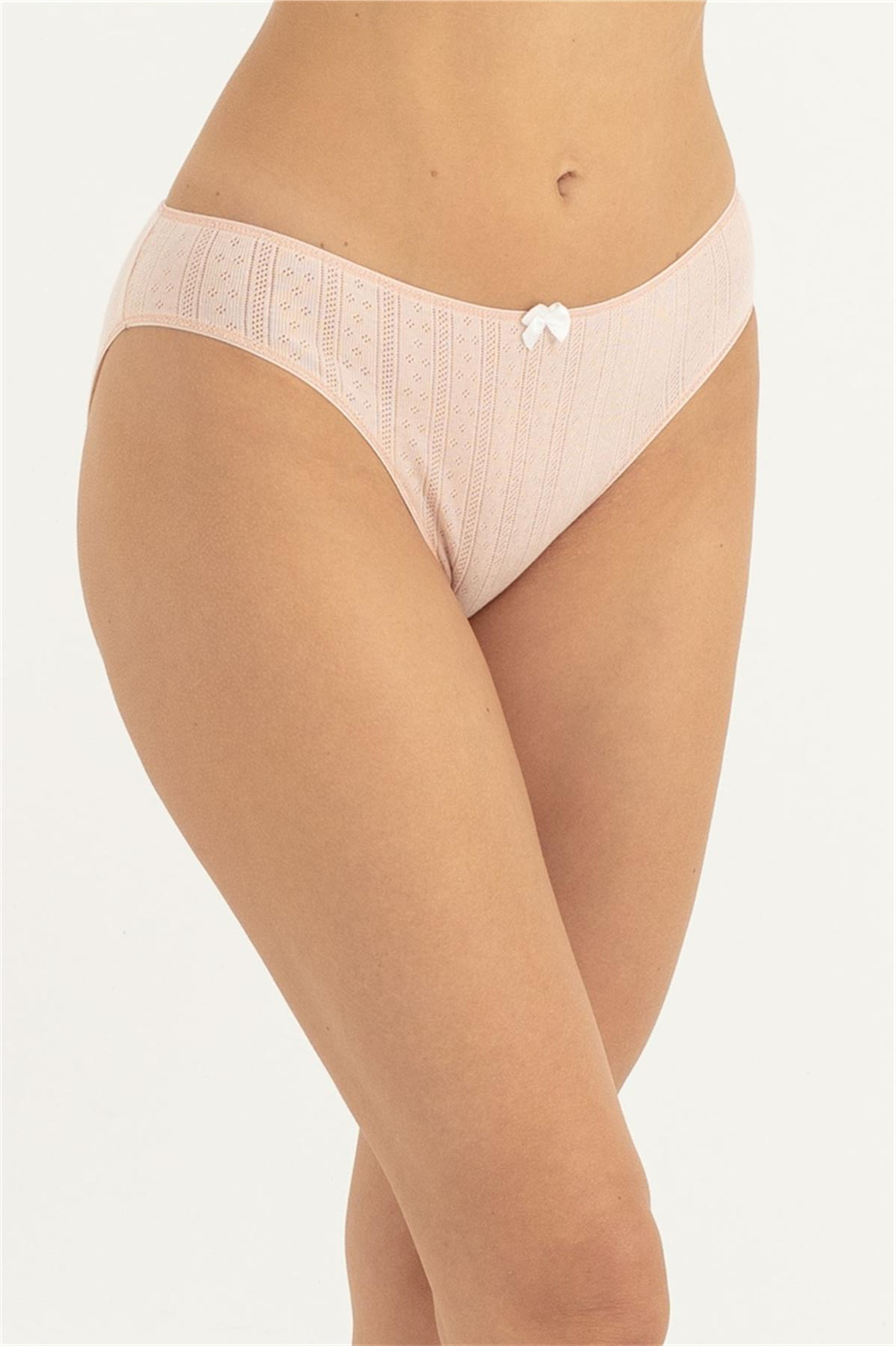 Kadın Somon Örgü Desen Düşük Bel Slip 