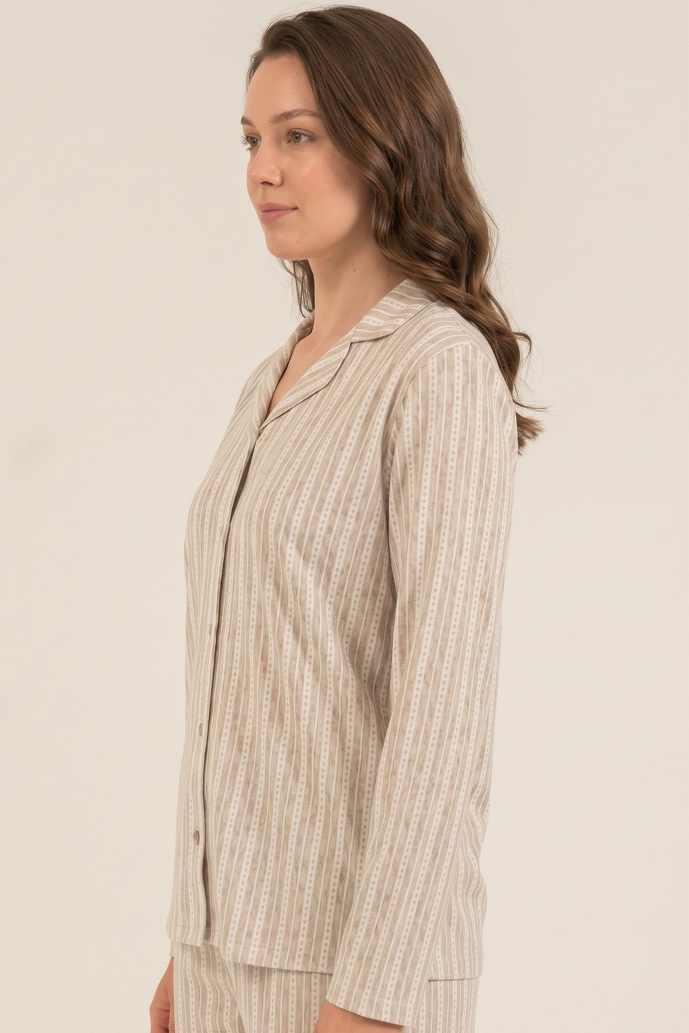 Kadın Vizon Uzun Kol Gömlek Pijama Üstü