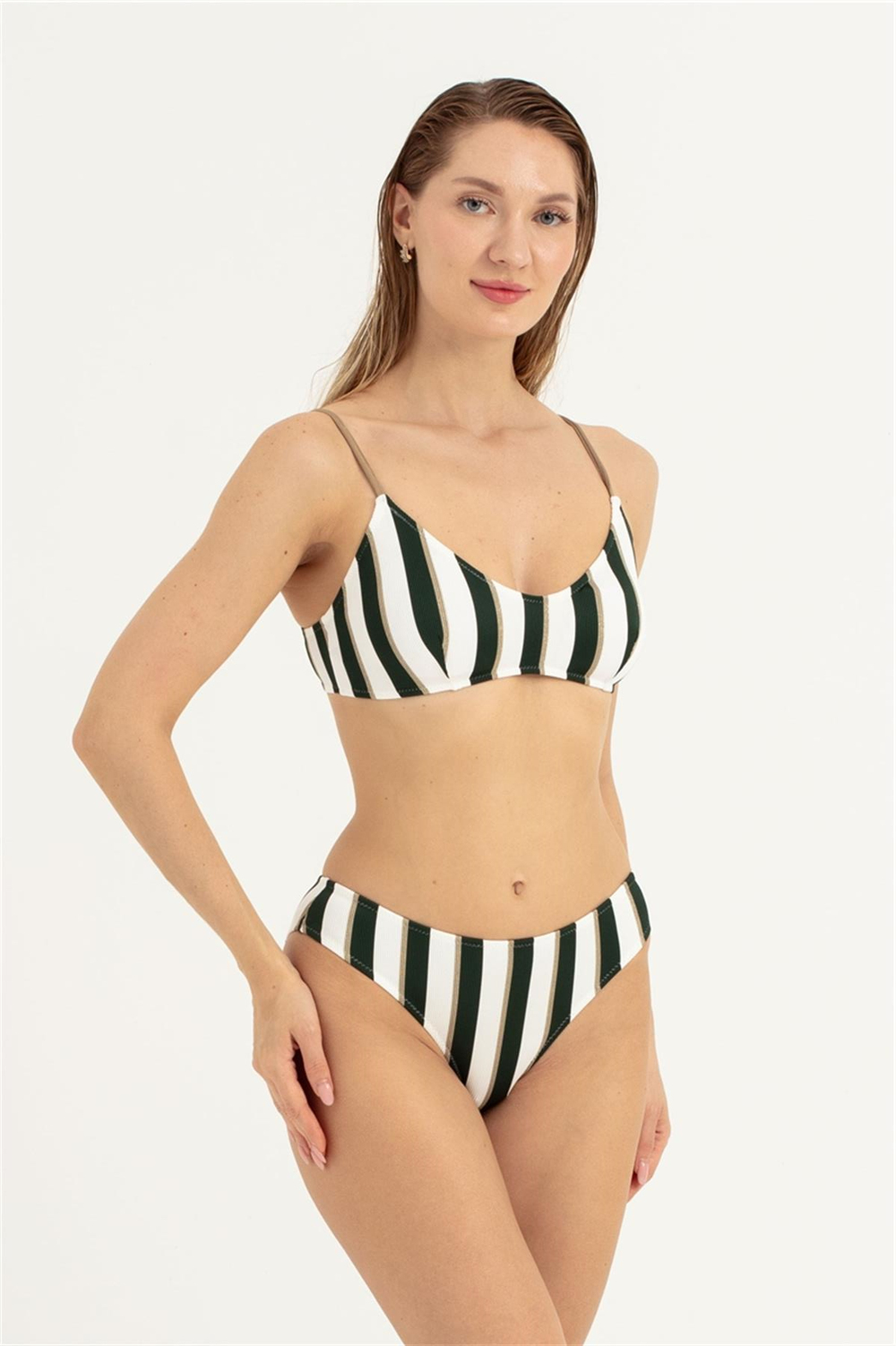 Kadın Yeşil Çizgili Bikini Takım