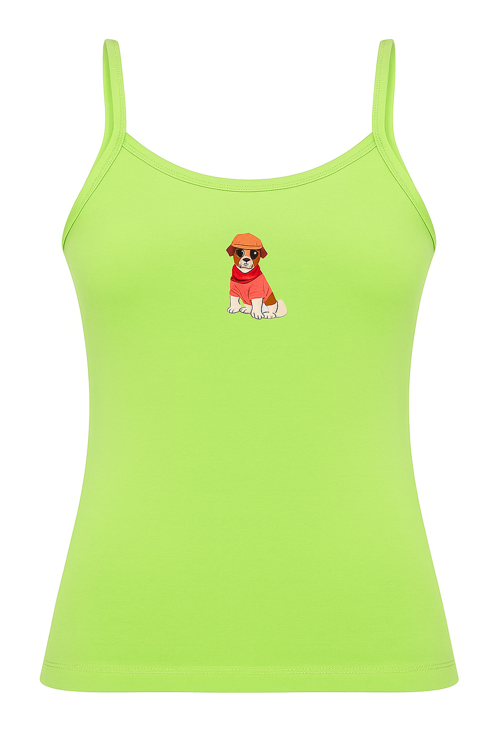 Kadın Yeşil Köpek Desenli Likra Cotton İp Askılı Atlet