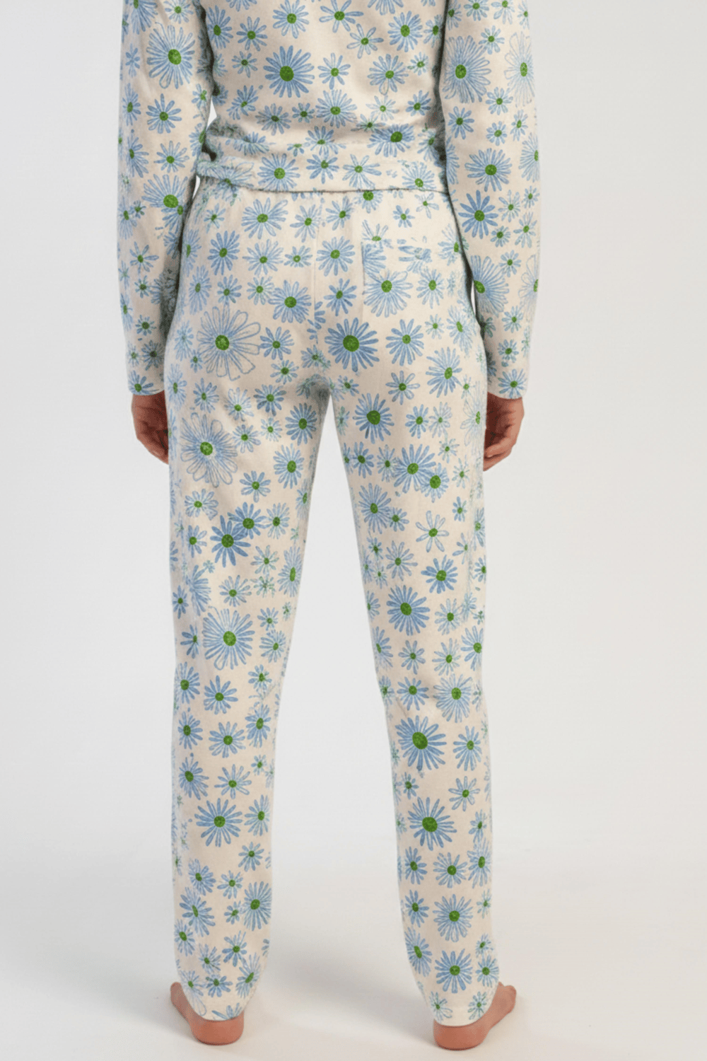 Kız Çocuk Mavi Likra Polyvıscon Papatya Desen Pijama Altı