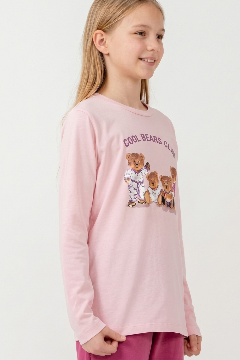 Kız Çocuk Pembe Ayıcık Desenli Pijama Üstü