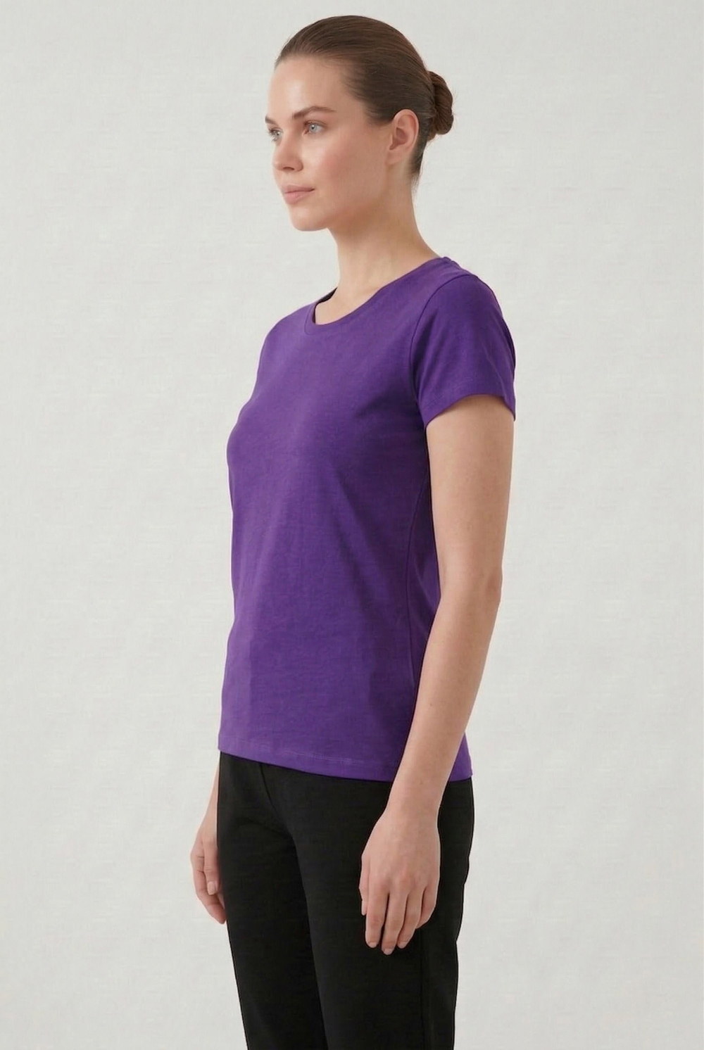 Kadın Mor Sıfır Yaka Tshirt