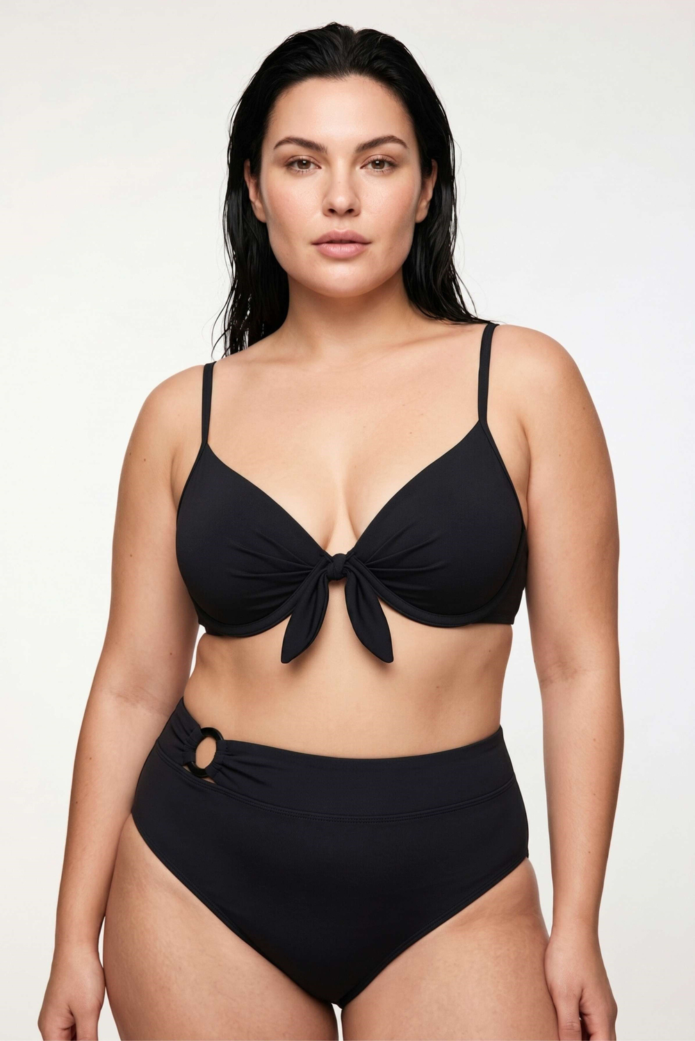 Kadın Siyah Battal Yüksek Bel Halka Detaylı Bikini Altı