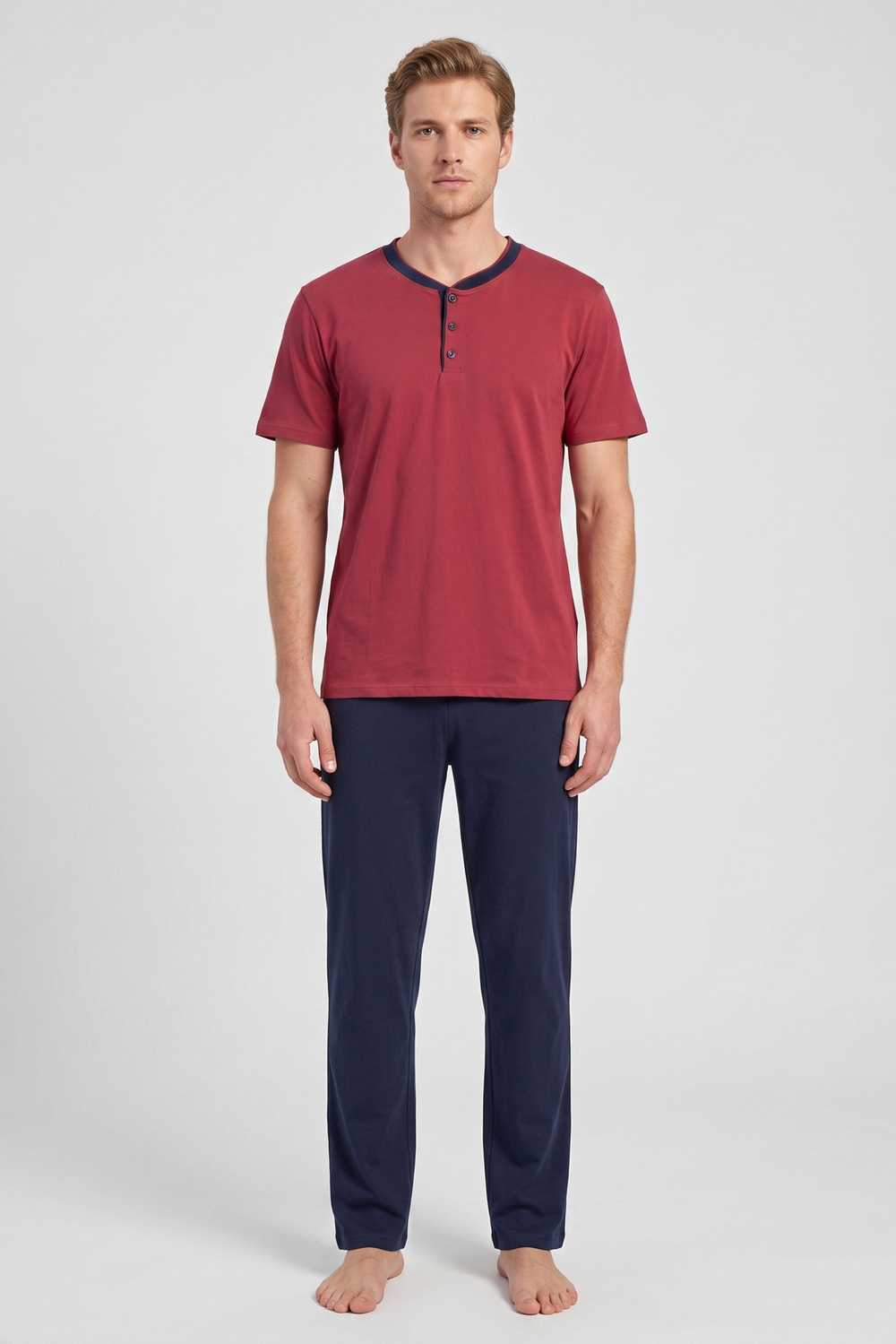 Erkek Bordo Battal Yarım Kol Pijama Takımı