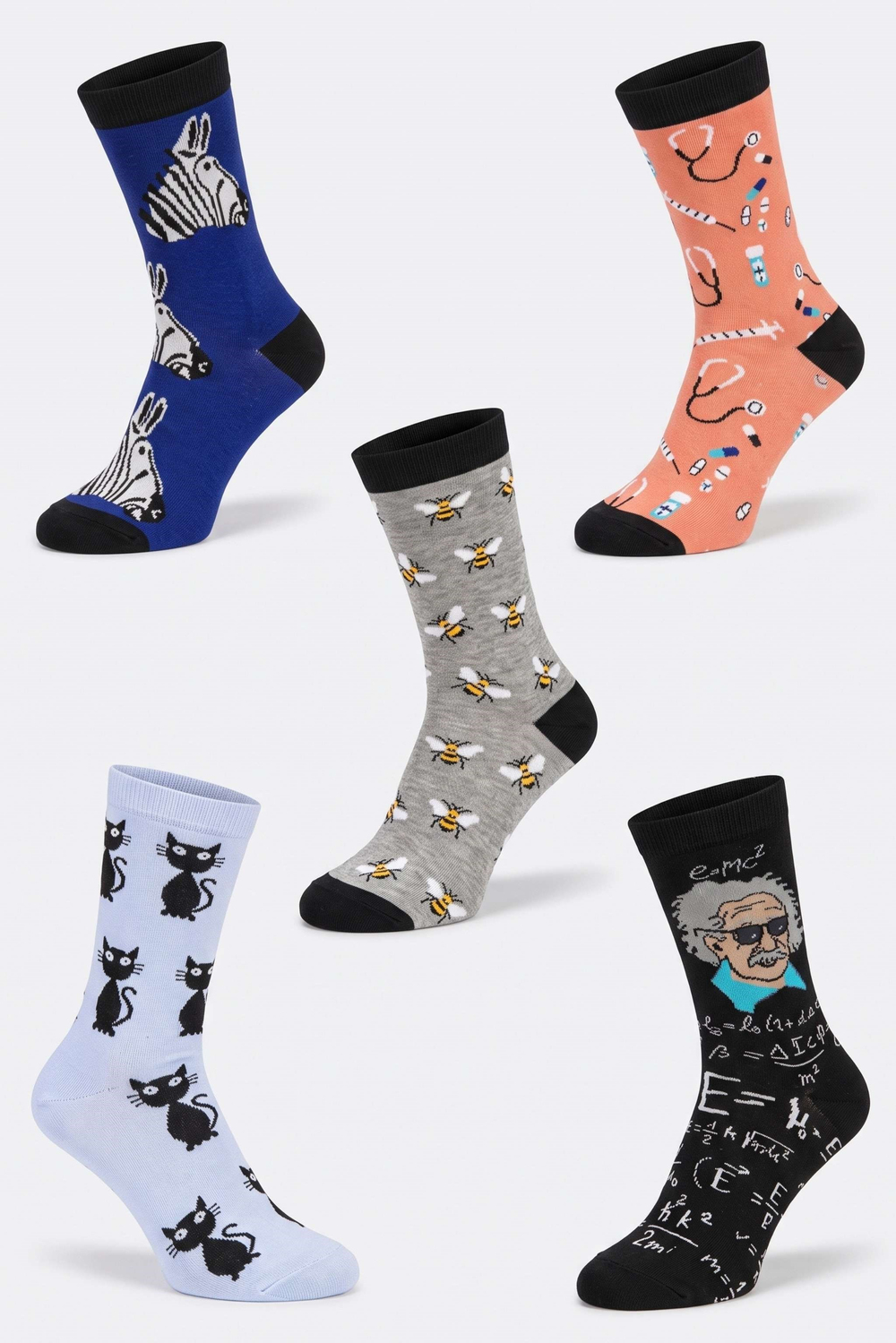 Unisex Einstain Desen 5'li Çorap