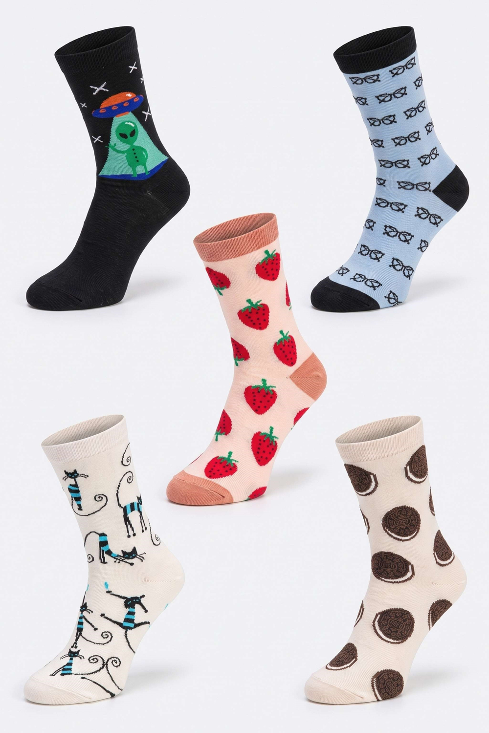 Unisex Krem Oreo Desen 5'li Çorap