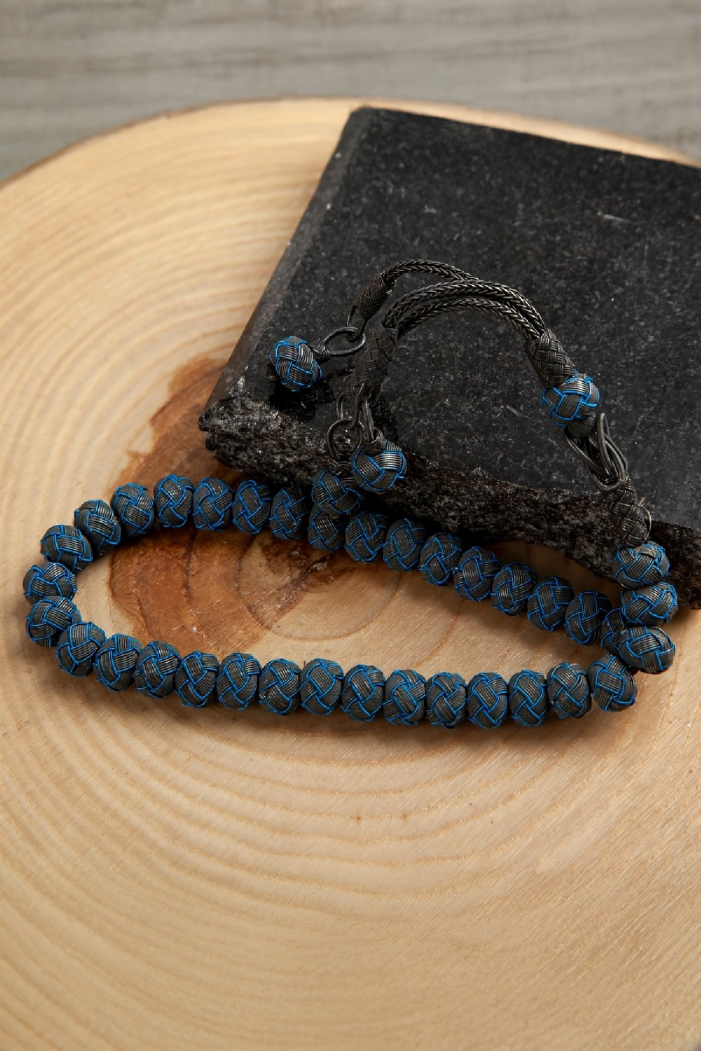 1000 Ayar Gümüş Mavi Siyah Renk El İşi Kazaziye Tesbih