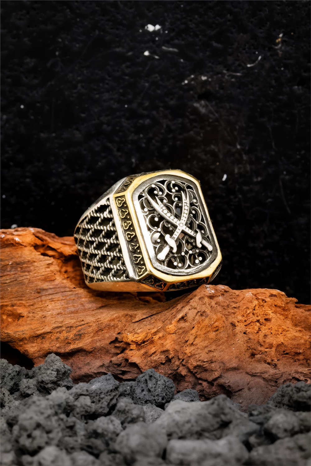 925 Ayar Çift Kılıç Zülfikar Gümüş Erkek Yüzük