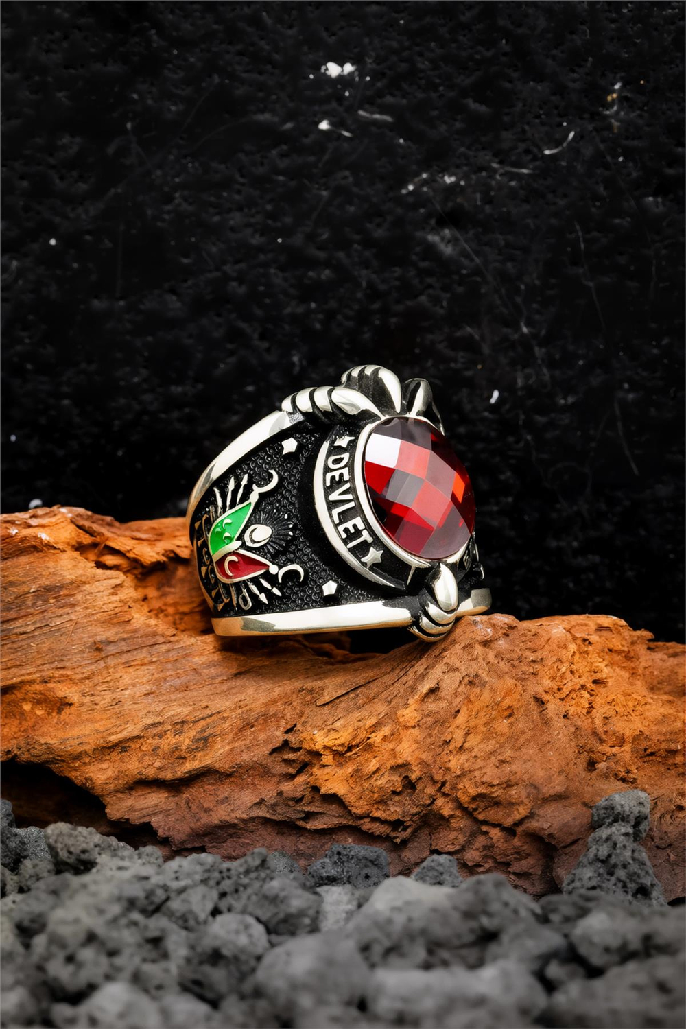 925 Ayar Devleti Ebed Müddet Yazılı Mineli Gümüş Erkek Yüzük